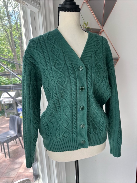 Sunday Best Sweaters - Sunday Best Dark Green Cable Knit Button Cardigan